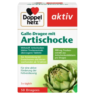 Abbildung der Produktverpackung Doppelherz aktiv Galle-Dragee mit Artischocke Frontansicht